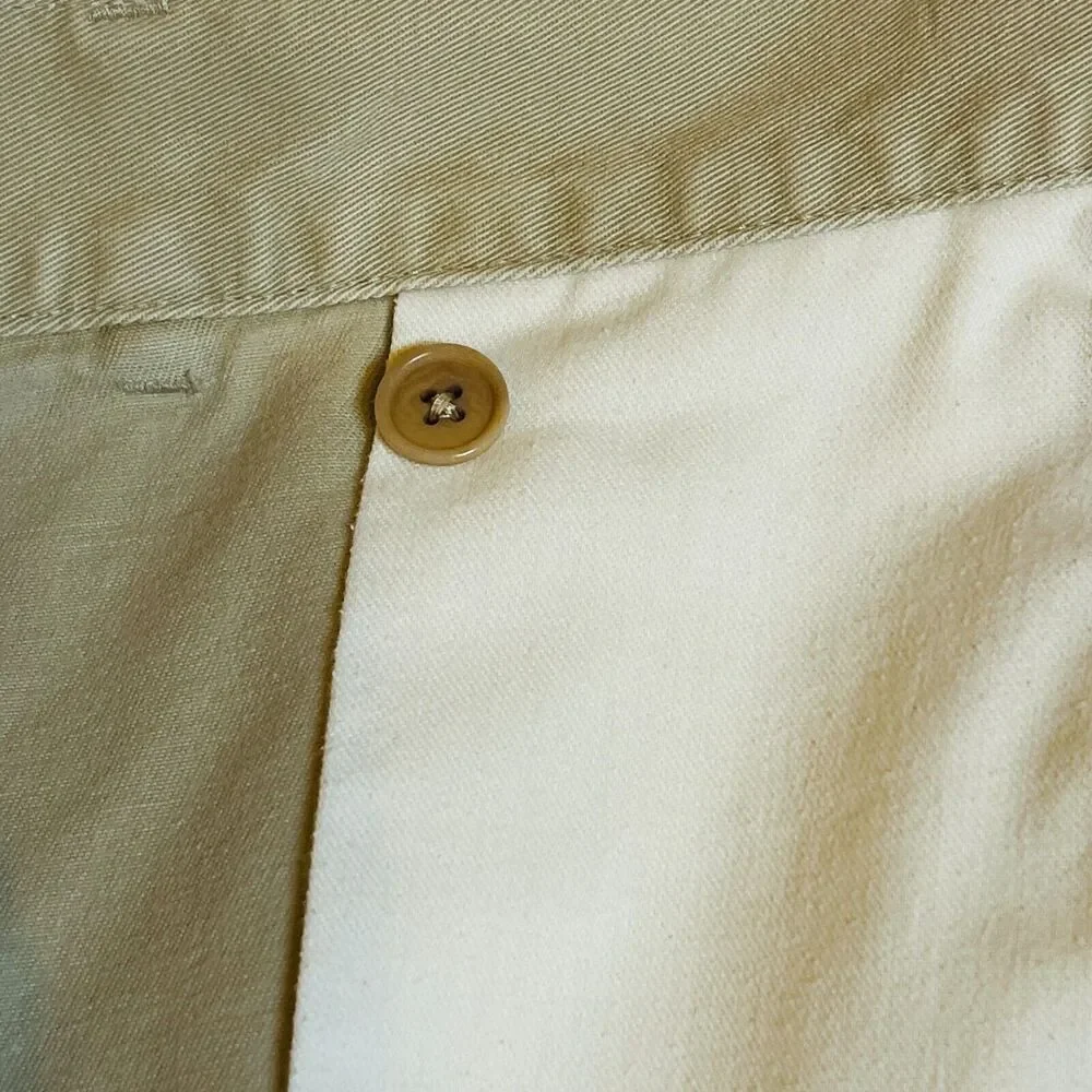 Lands' End Mens Shorts Sz 38 Beige Denim Slash and Back Button Pocket Belt Loops